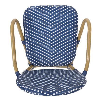 Outdoor PE Rattan and Aluminum 3 Piece French Bistro Set, Dark Teal & White,
