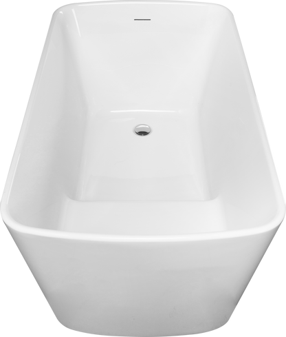 49in Acrylic Freestanding Soaking Bathtub, Square Japanese Sit-In, Chrome Drain