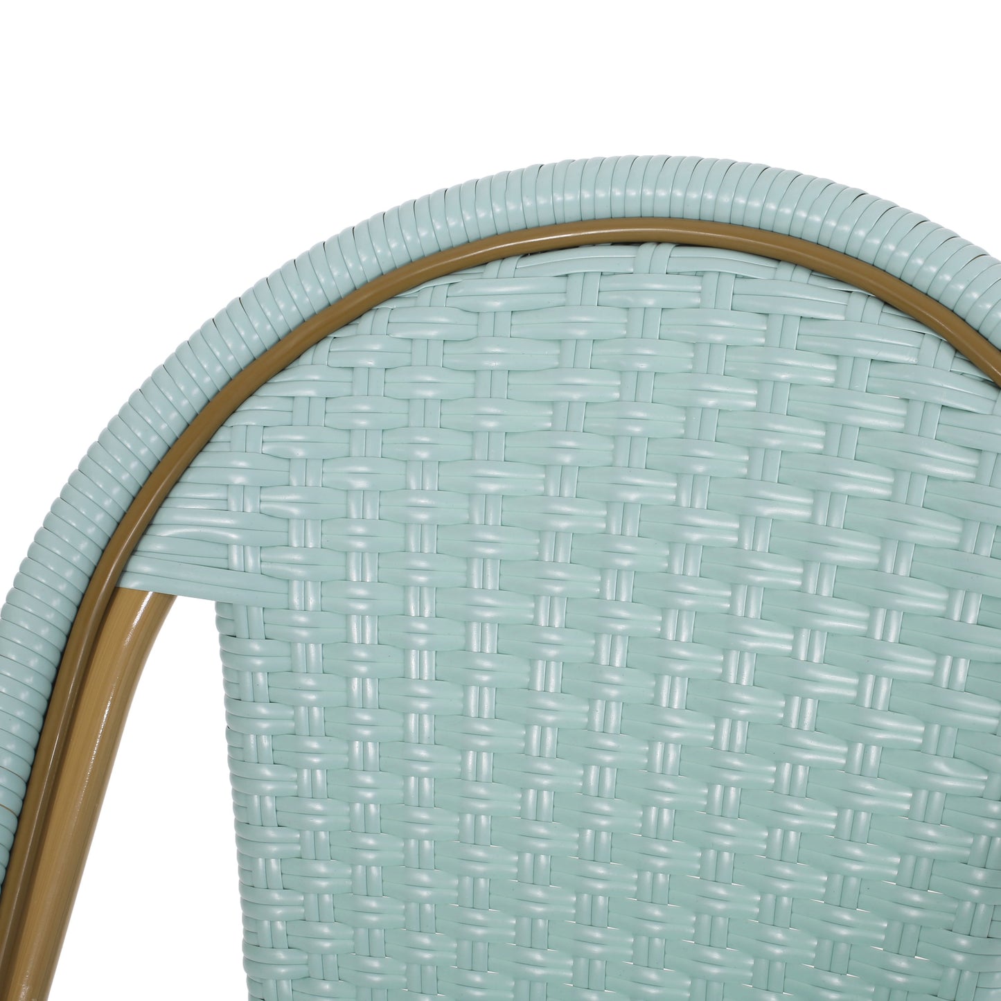 29.5 Inch Outdoor PE Rattan Aluminum French Barstools, Set of 2, Light Teal