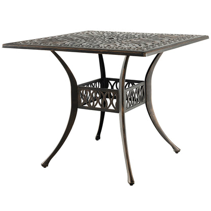 35.4 Inch Aluminum Patio Square Dining Table with Umbrella Hole-Bronze