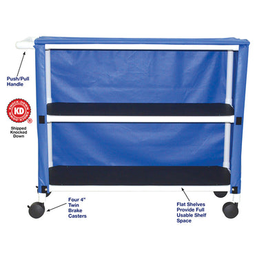 MJM International 350-2C 2-shelf jumbo linen cart with mesh or solid vinyl cover, 4” twin casters, shelf size: 20" x 50", 150 lbs per shelf