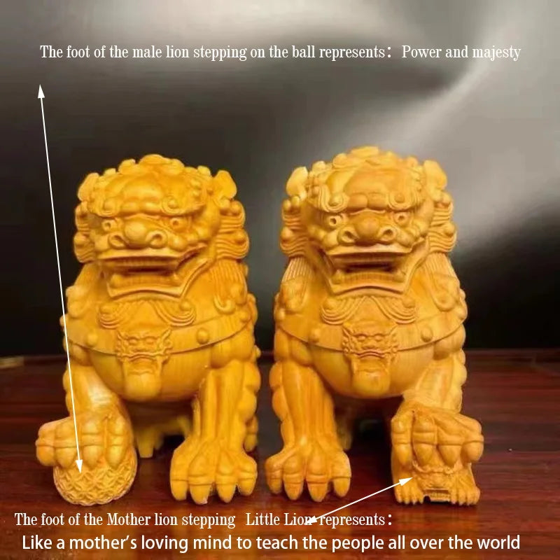 Solid Wood Carving Decorative Ornaments Of Forbidden City Lion ，Handmade，Home Lucky Mascot， Chinese Characteristic Animal Statue