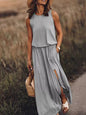 Full Size Round Neck Sleeveless Slit Maxi Dress Plus Size