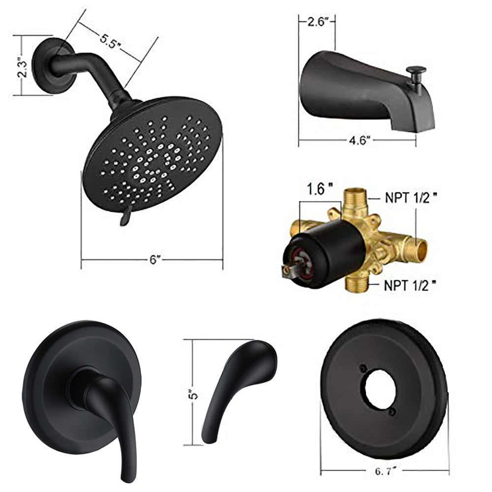 Single Handle Tub Spout and 5-functions Shower Head Set (Valve Included)