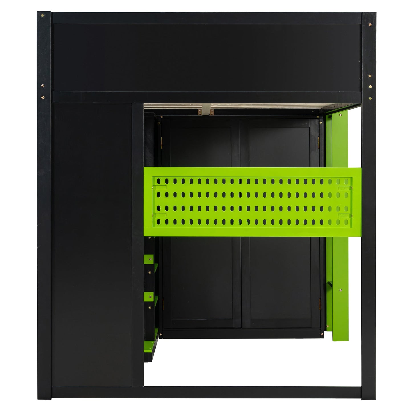 Full Size Wood Loft Bed with Desk, Multi-storage Shelves,USB and RGB Light,Green