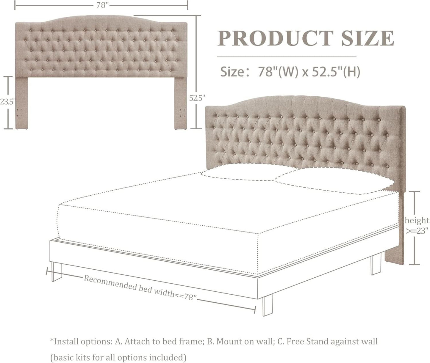 Luxury Linen Upholstered King Headboard with Easy Assembly