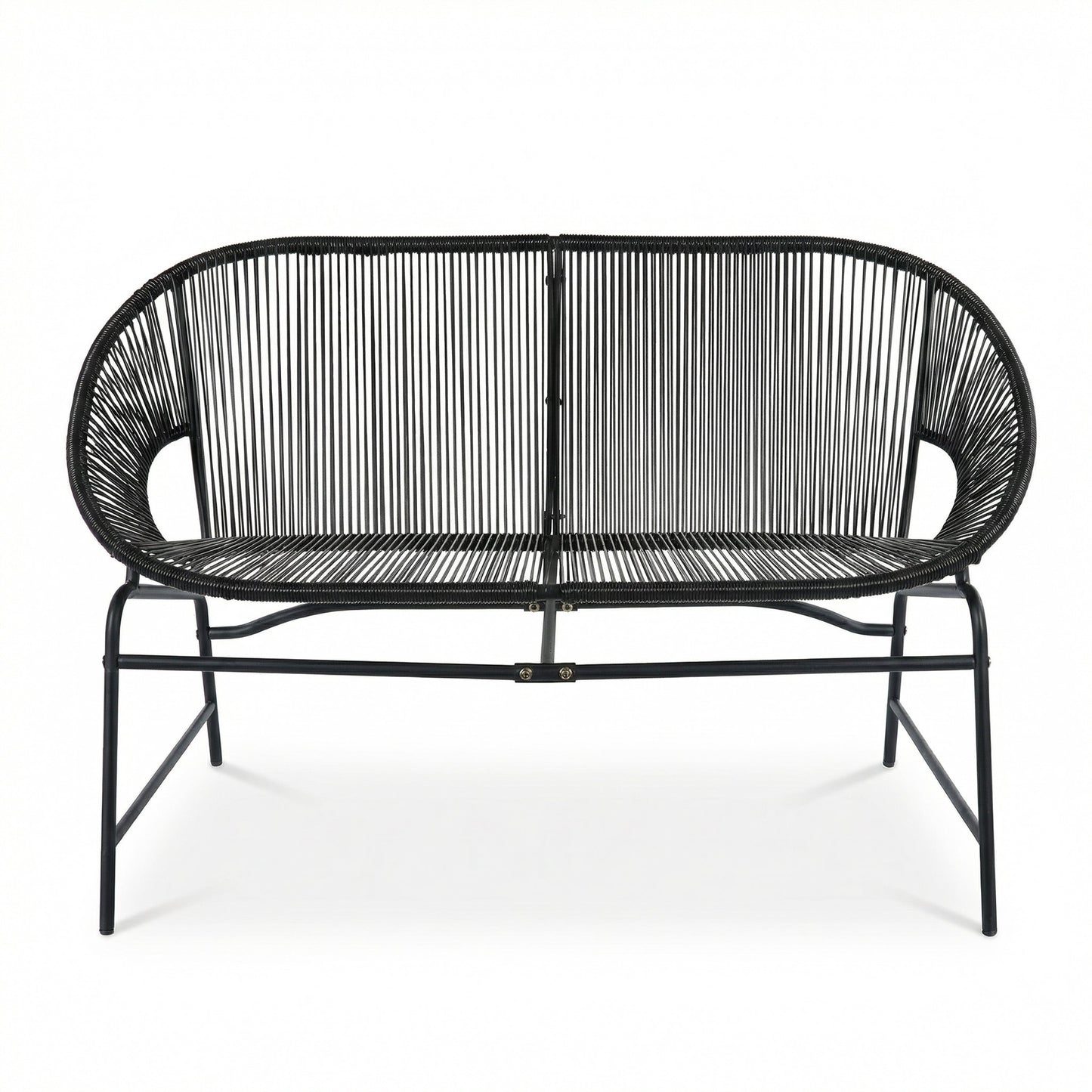 Outdoor Loveseat PE Rattan Iron Black UV Resistant No Cushion 52in