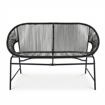Outdoor Loveseat PE Rattan Iron Black UV Resistant No Cushion 52in