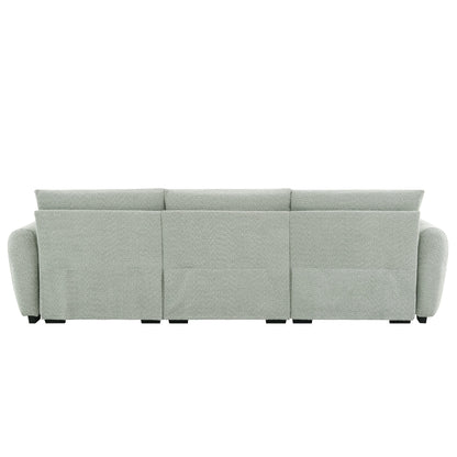 Sectional Sofa L-Shape Boucle Light Green 4 Seat Ottoman 110 In