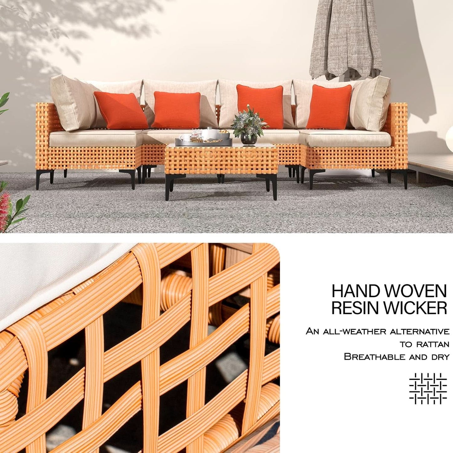 5 Piece Outdoor Patio Set Sectional Sofa Salmon Orange