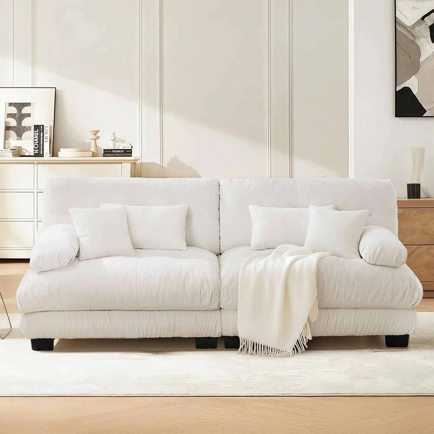 White Velvet Pet Hair Resistant Modular Recliner Sofa