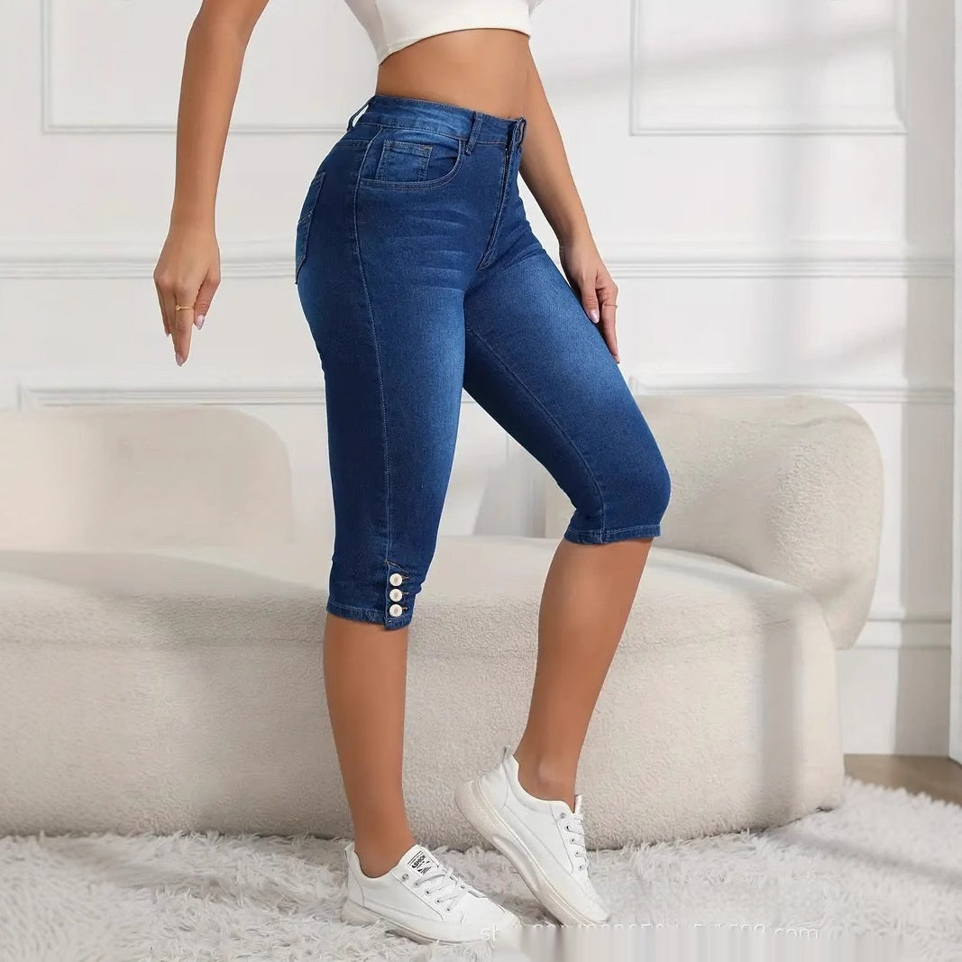 Womens Slim-fit, Versatile Plus-size Capri Pants