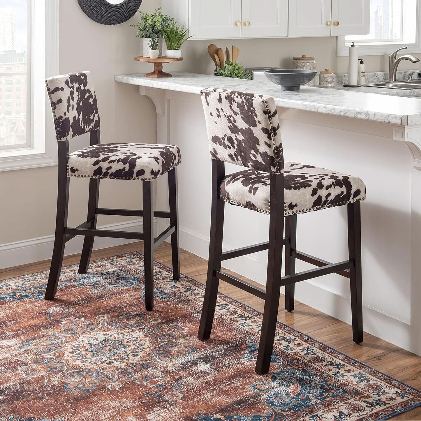 Stylish Cowhide Print Bar Stool with Comfortable Padded Seat