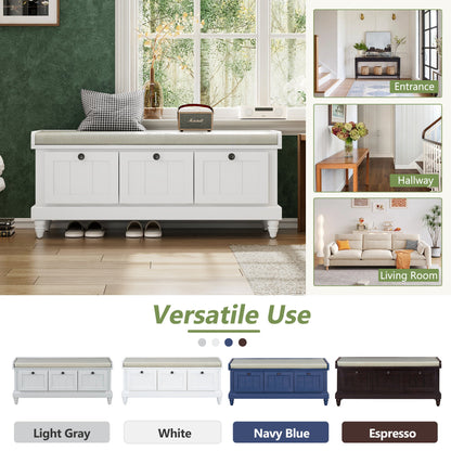 Entry Bench Fluted MDF White Cushioned Seat 3 Drawers 44x16x19