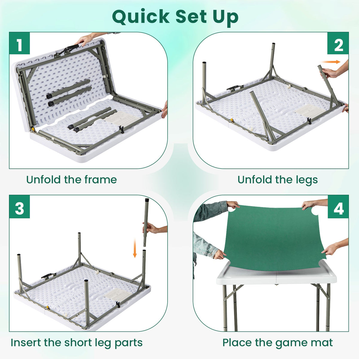 35 Inch 4 Player Game Card Folding Mahjong Table with Cup Holders-Green