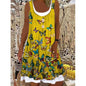 New Product Printed Butterfly Big Swing Mid-Skirt Sleeveless Tight-Fitting Button Dress