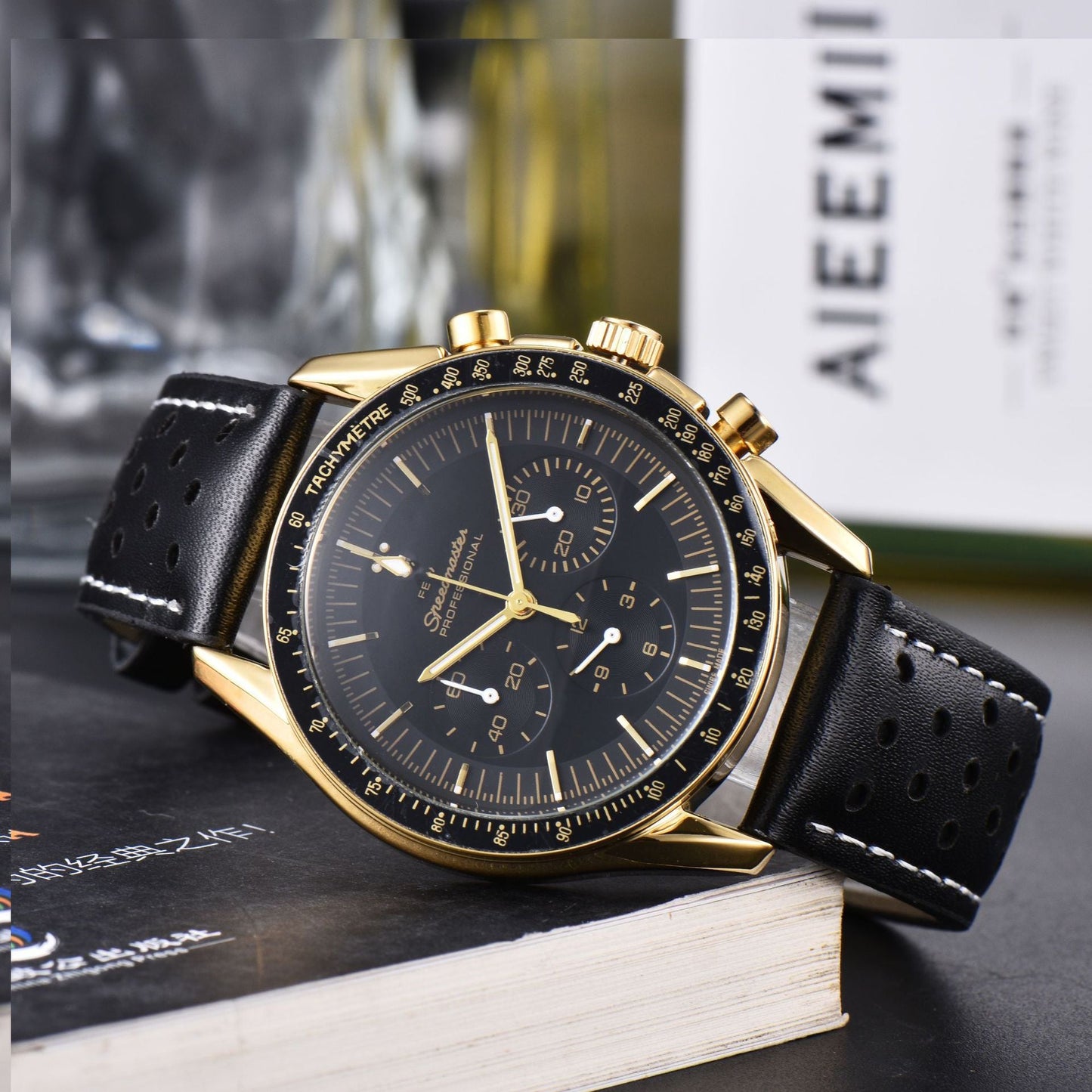 Business Mens 6-Hand Leather-Band Multi-Function Quartz Watch