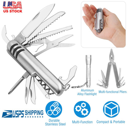 Outdoor Survival Tool Set Pocket Knife Pliers Flashlight Survival Emergency Kit for Camping Hiking Adventure Fishing Hunting