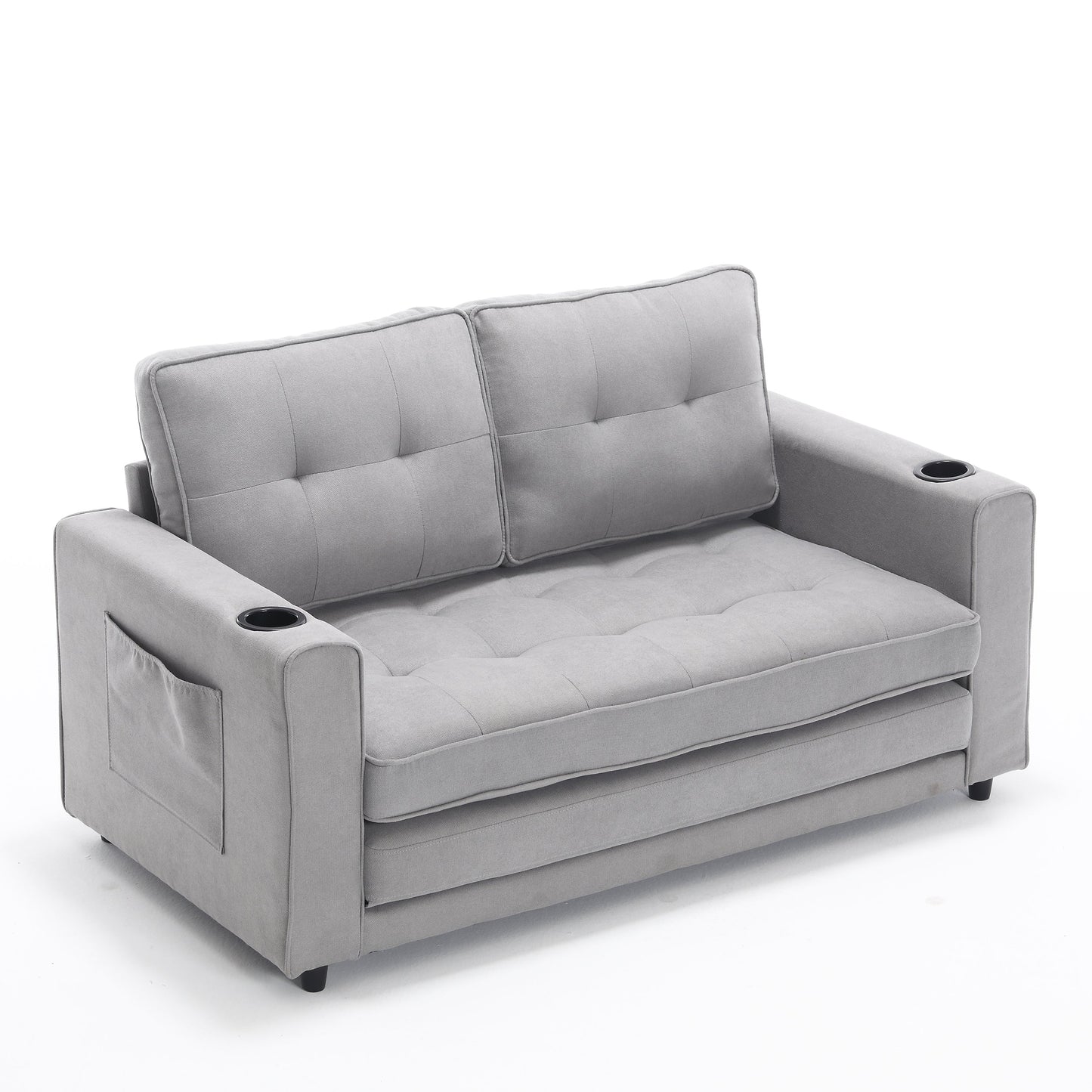 3-in-1 Sofa Bed Futon Tufted Pull-Out Sleeper 55" Light Gray