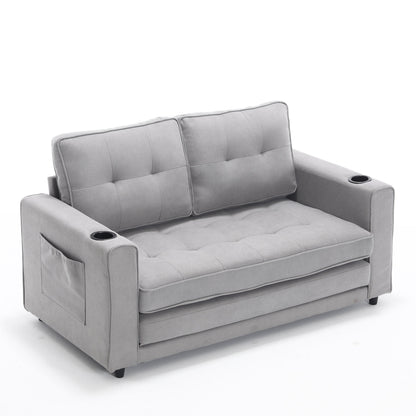 3-in-1 Sofa Bed Futon Tufted Pull-Out Sleeper 55" Light Gray