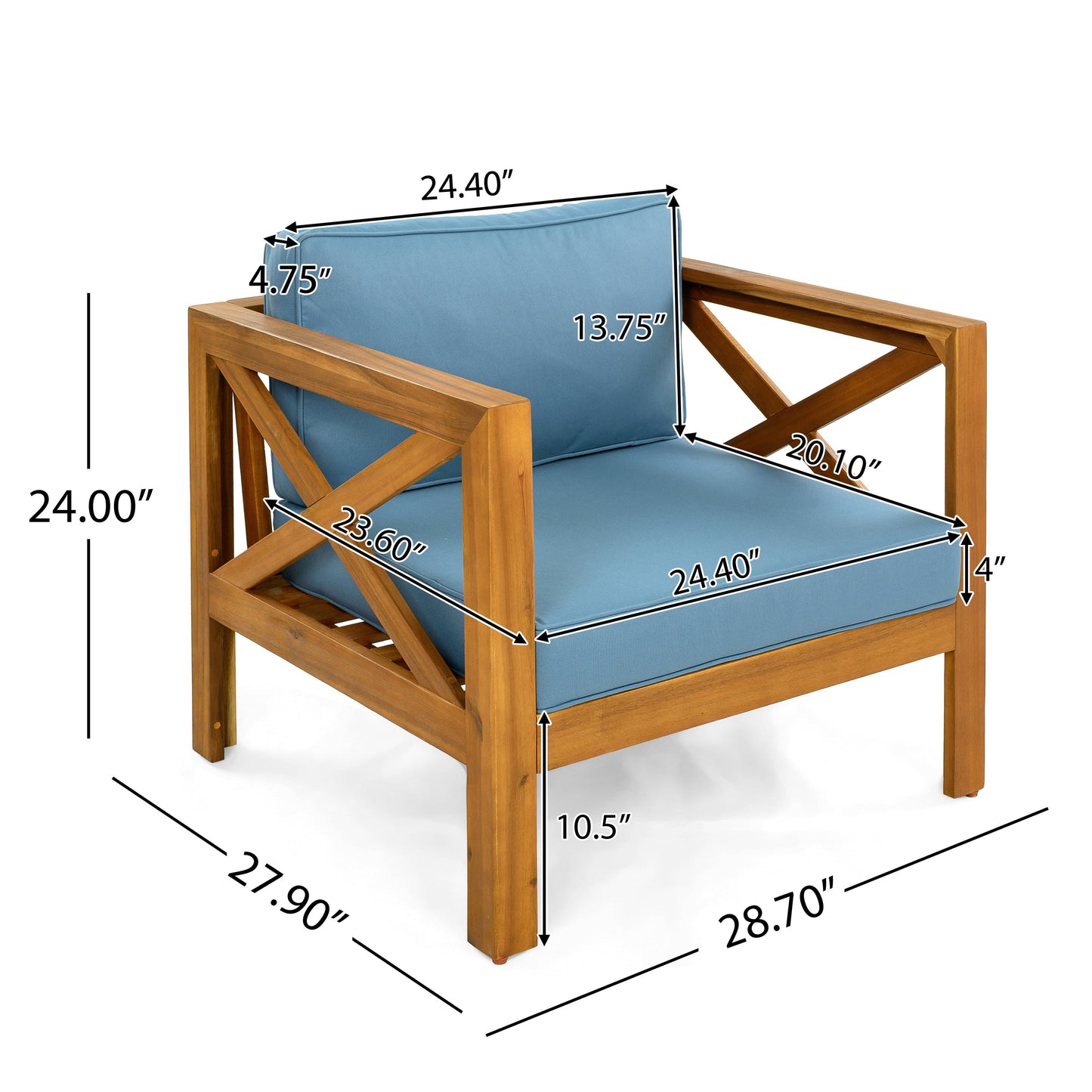 Outdoor Conversation Set Acacia Wood 3 Piece Club Chairs