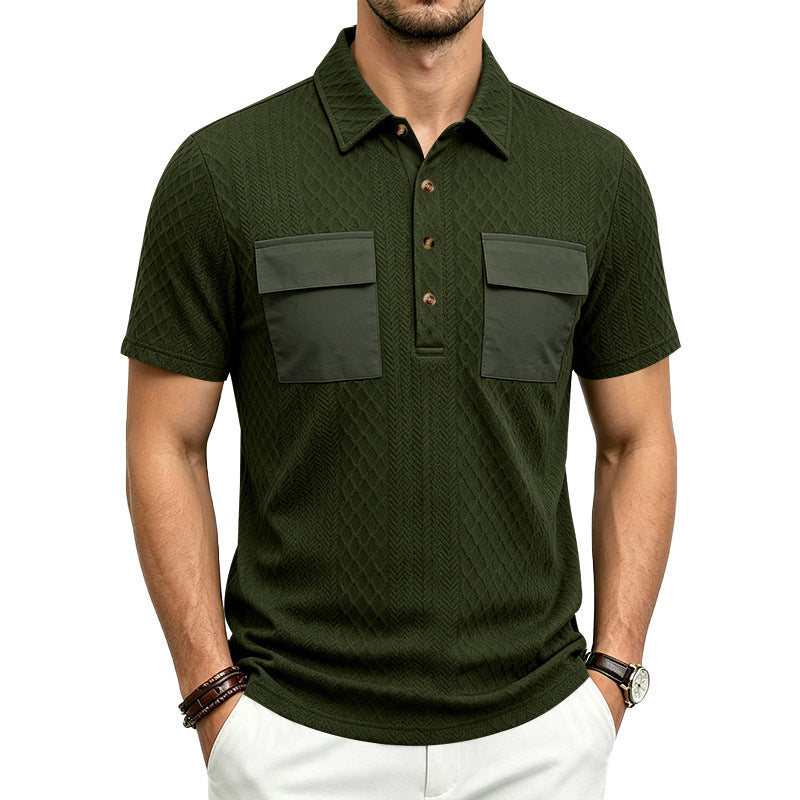Mens Heavyweight Jacquard Lapel Polo Shirt