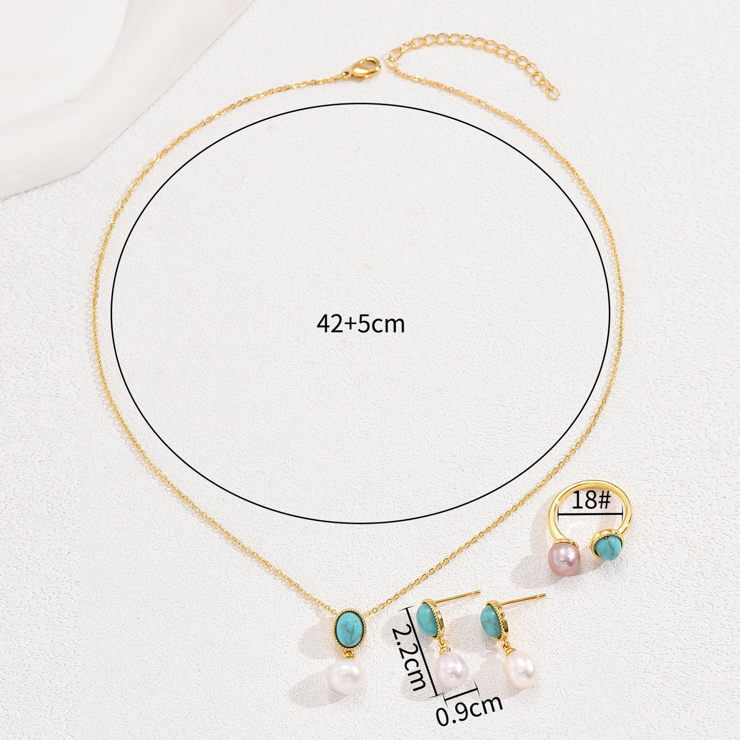Minimal Literary Retro Jewelry Set, Niche Inlaid Pearl Stud Earrings, Versatile Necklace & Ring Matching Accessories For Women