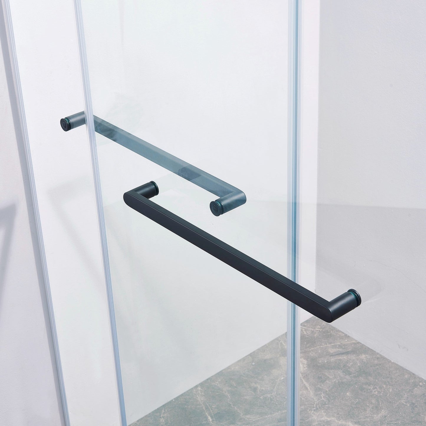 56-60in W x 60in H Frameless Double Sliding Tub Shower Door, Matte Black, 8mm