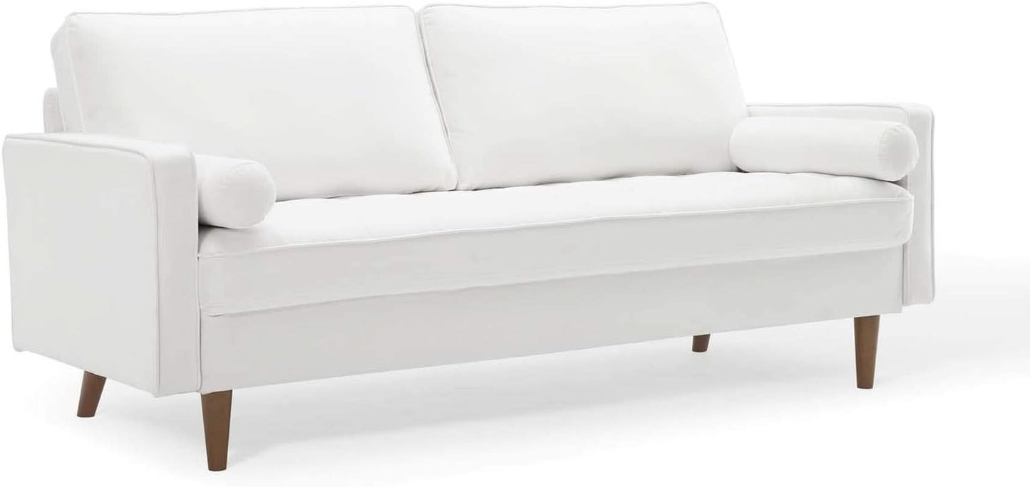 Valour Performance Velvet Sofa White Mid Century Modern