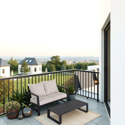 Outdoor Loveseat Set Aluminum Milky White 2 Piece with Coffee Table