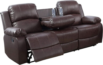 Brown Bonded Leather Manual Reclining Living Room Sofa Set