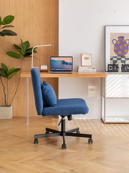 Swivel Office Chair Linen Blue Criss Cross Memory Foam 360 Degree 25.2 In