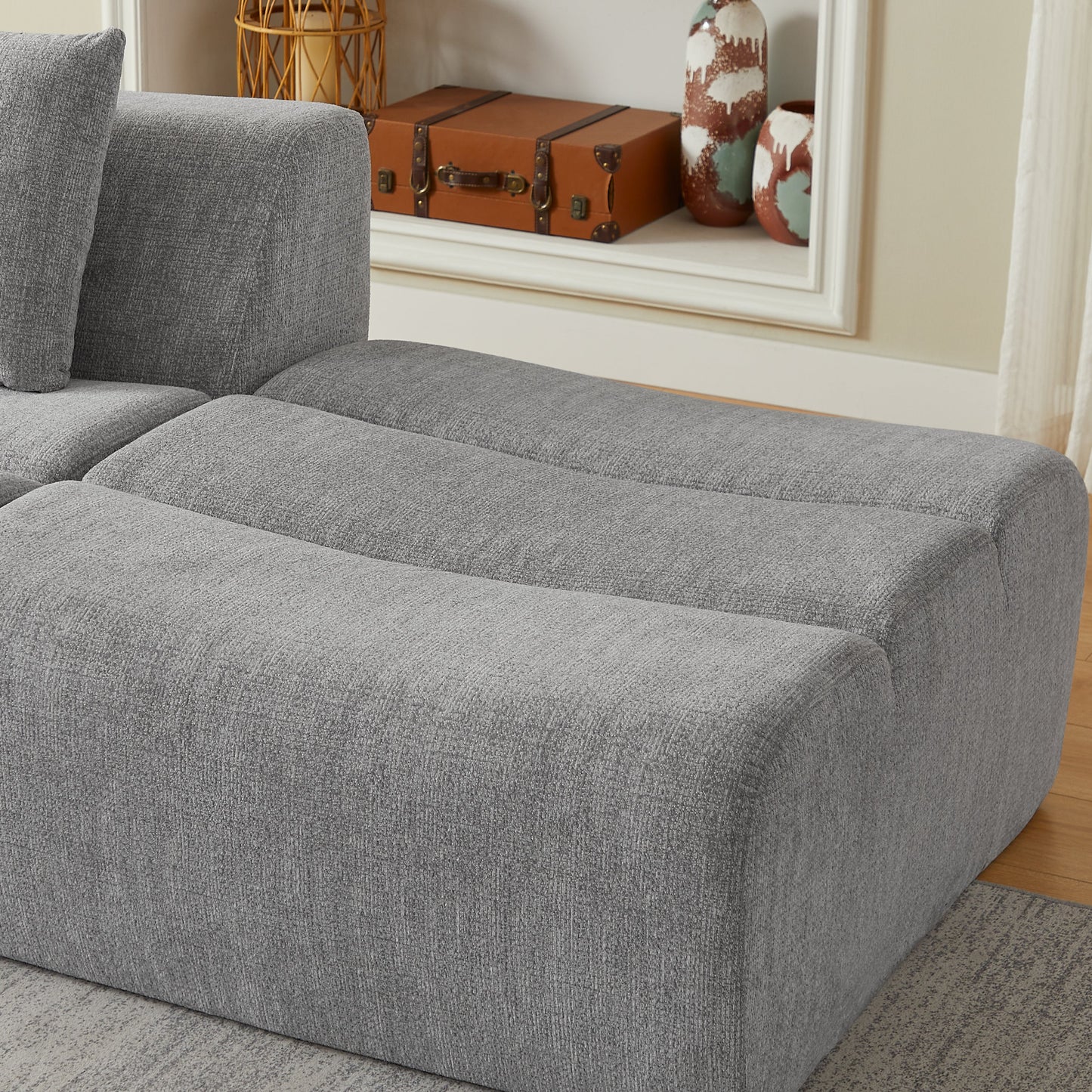 Sofa Oversized Chenille Gray 3 Seat 107 In No Assembly Pocket Spring