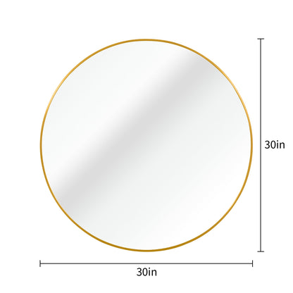 Wall Mirror Round Aluminum Frame Gold 30 In HD Glass Shatterproof Film