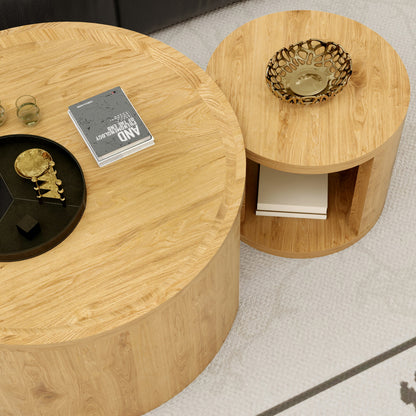 Round Nesting Coffee Table Set of 2, 31.5 and 18 in, Wood Top, Living Room