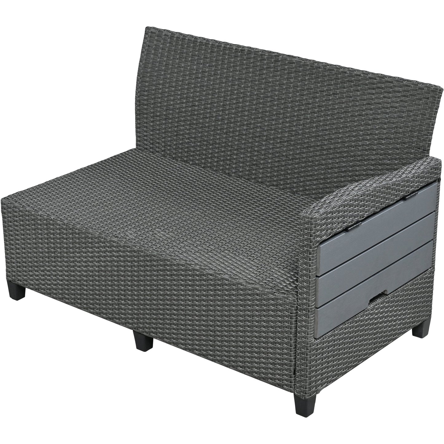 Outdoor Sectional Set PE Wicker Steel Gray 5 Piece L-Shape Seats 7