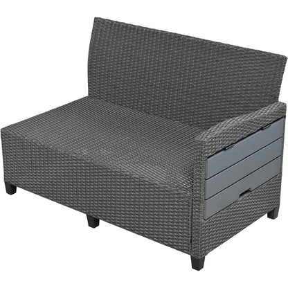 Outdoor Sectional Set PE Wicker Steel Gray 5 Piece L-Shape Seats 7