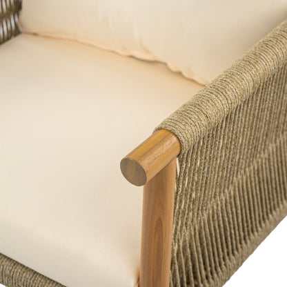Outdoor Lounge Chair Solid Wood Natural Beige Cushion 28in Wide