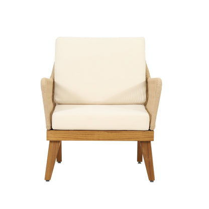 Outdoor Chat Set Acacia Wood Rope Teak Cushions 4 Piece Seats 4