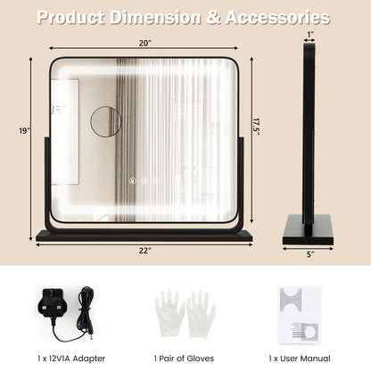 360¬∞ Rotatable Vanity Makeup Mirror with 3 Color Lighting Modes and Touch Control-Black