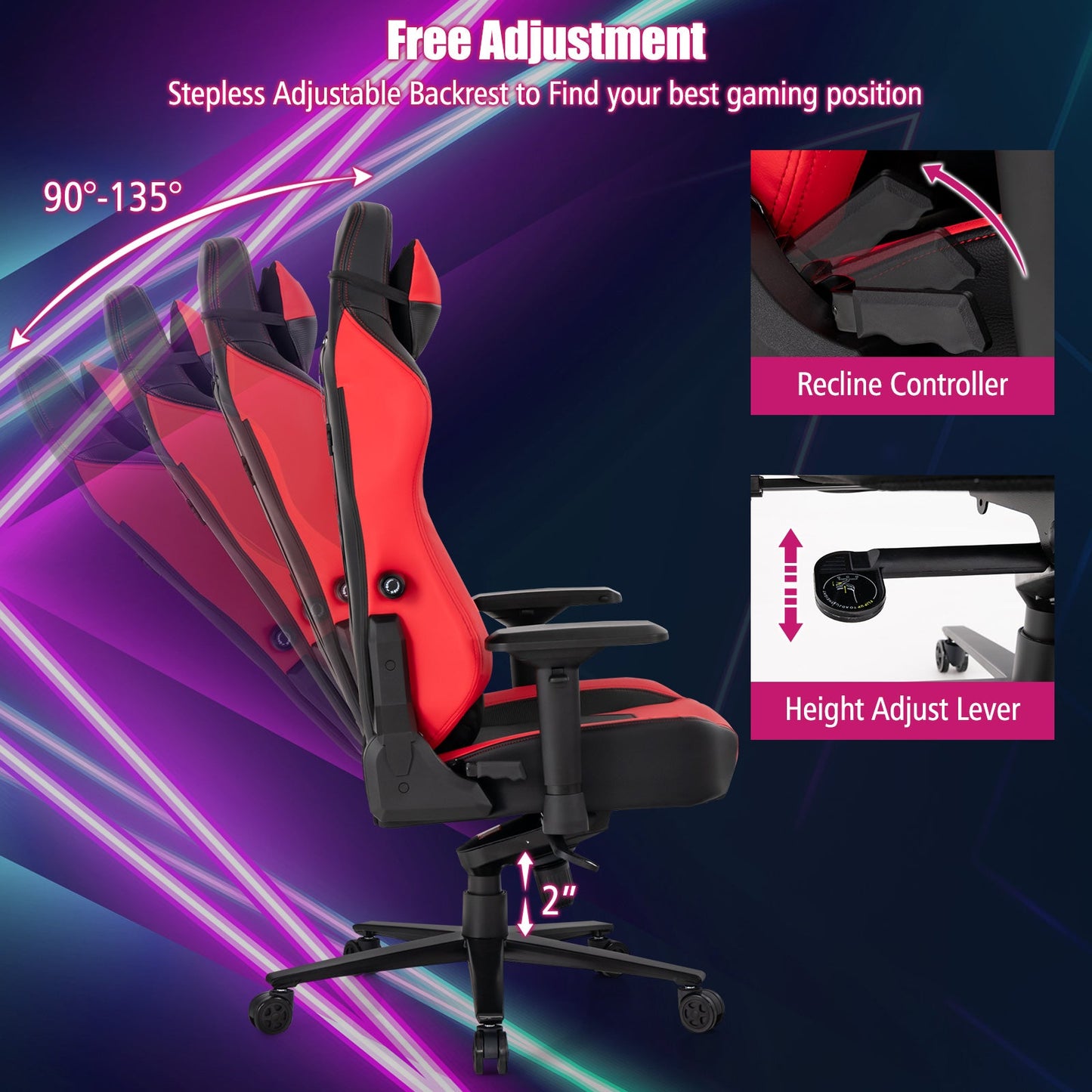 360¬∞ Swivel Computer Chair with Casters for Office Bedroom-Red