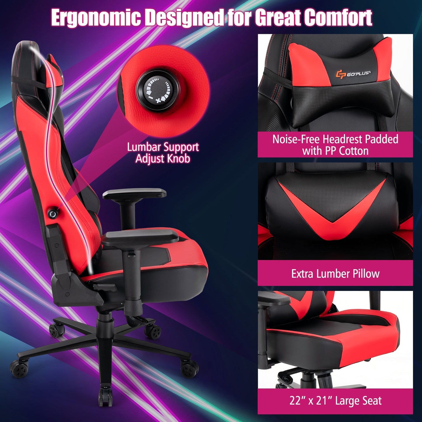 360¬∞ Swivel Computer Chair with Casters for Office Bedroom-Red