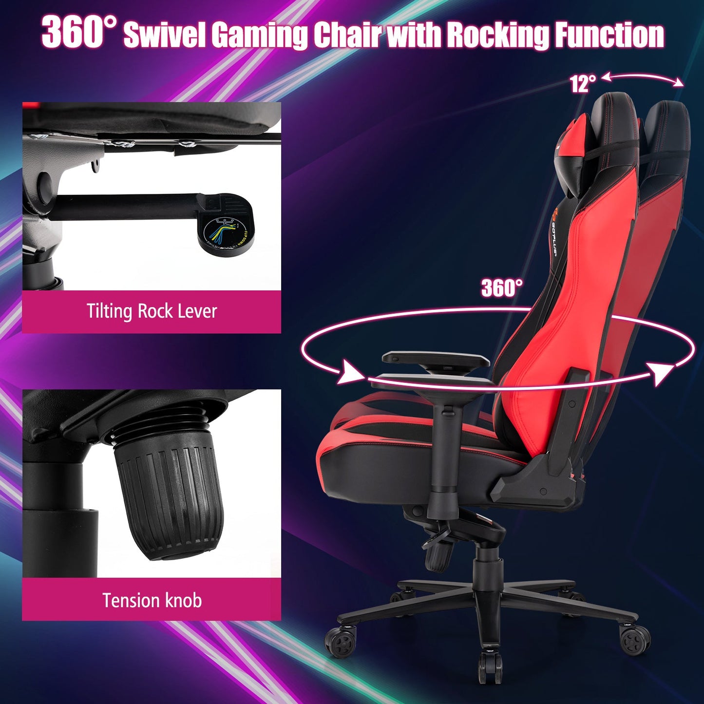 360¬∞ Swivel Computer Chair with Casters for Office Bedroom-Red