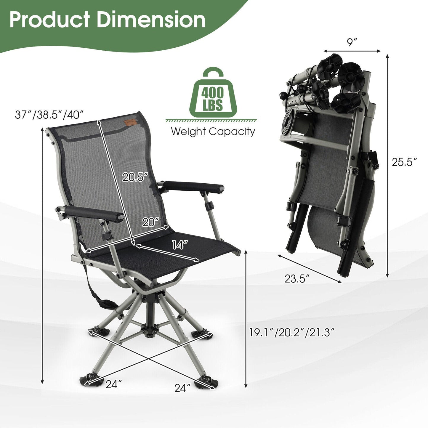 360 Degree Silent Swivel Hunting Chair-Black