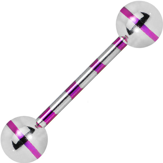 Silver Purple Striped Titanium Barbell Tongue Ring