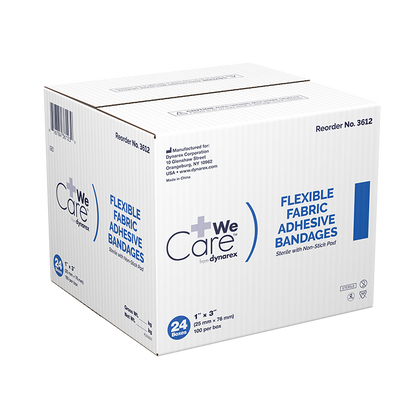 Dynarex Adhesive Flexible Fabric Bandages, Sterile - 100ea/bx, 24bxs/cs (2400 Count)