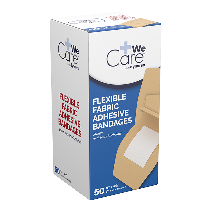 Dynarex Adhesive Fabric Bandages - Sterile, 2" x 4 1/2"- 24ea/bx, 50bxs/cs (1200 Count)