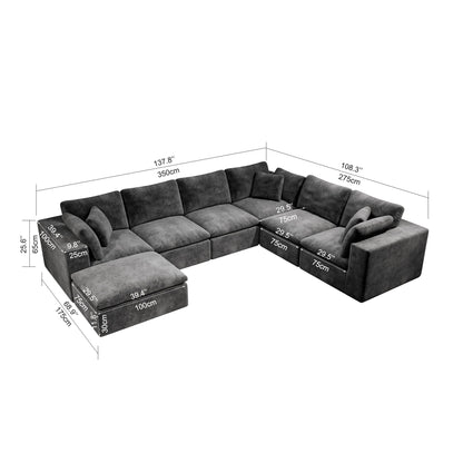 Sectional Sofa L-Shape Corner Corduroy Gray 7 Seat Chaise No Assembly