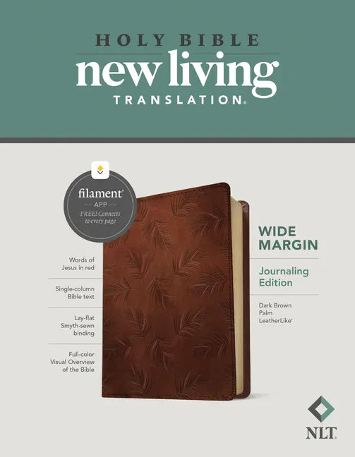 NLT Wide Margin Bible, Filament Enabled (Leatherlike, Dark Brown Palm, Red Letter) - Imitation Leather