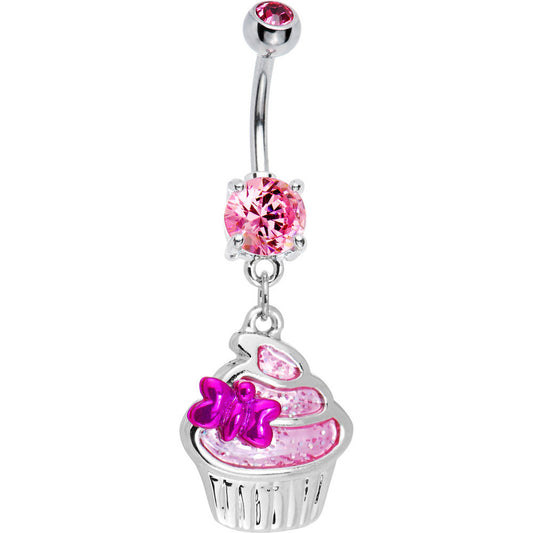 Pink Gem Butterfly Cupcake Belly Ring